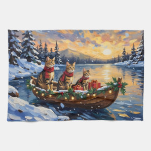 Bengal Cat Christmas Boat Holiday Kitchen Towel