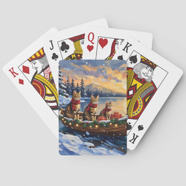 Bengal Cat Christmas Boat Holiday Poker Cards (Back)