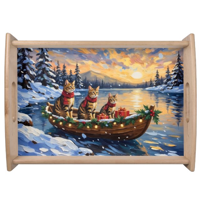 Bengal Cat Christmas Boat Holiday Serving Tray (Front)