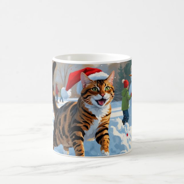 Bengal Cat Christmas Festive Snow Scene Coffee Mug (Center)