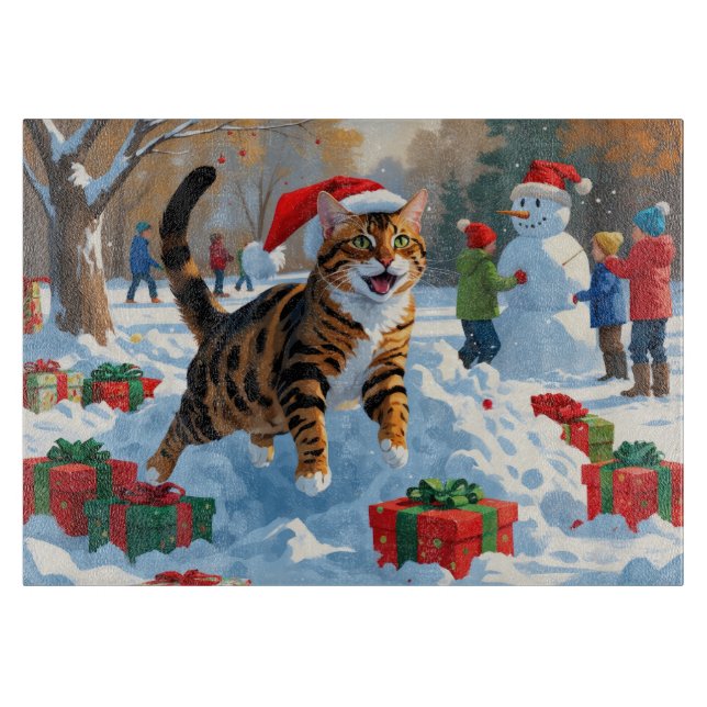 Bengal Cat Christmas Festive Snow Scene Cutting Board (Front)