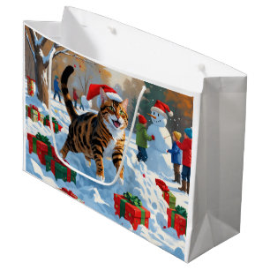 Bengal Cat Christmas Festive Snow Scene Large Gift Bag