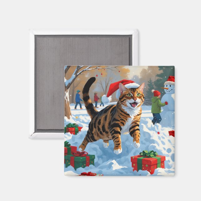Bengal Cat Christmas Festive Snow Scene Magnet (Front/Back)