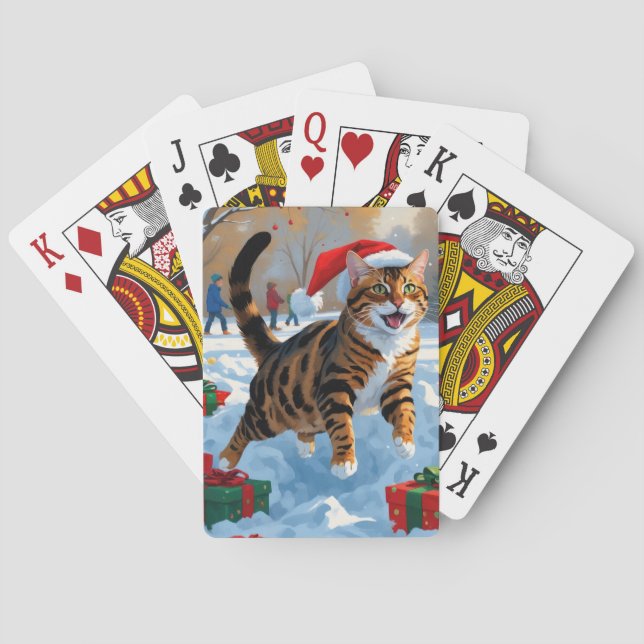 Bengal Cat Christmas Festive Snow Scene Poker Cards (Back)