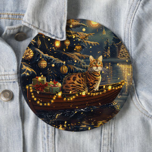 Bengal Cat Christmas Festive Voyage Button