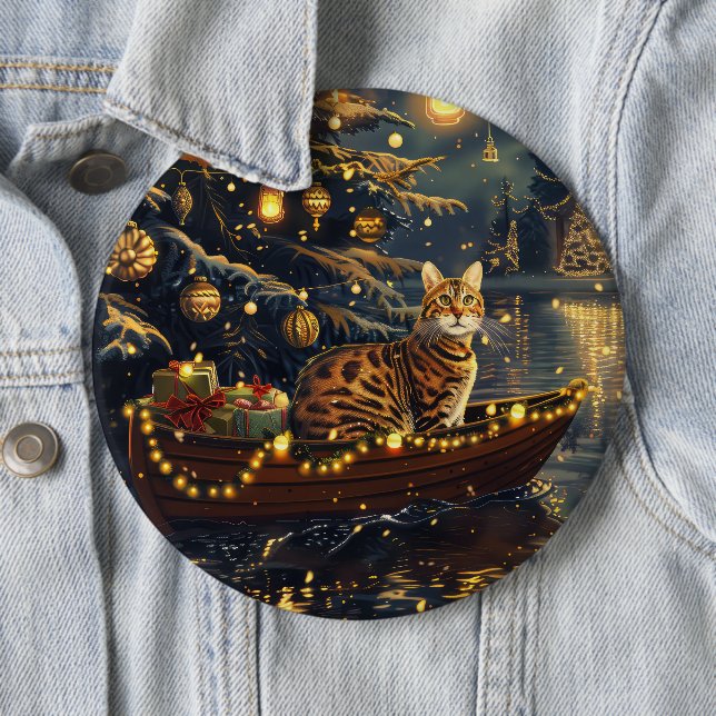 Bengal Cat Christmas Festive Voyage Button (In Situ)