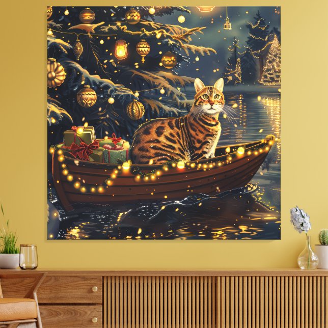 Bengal Cat Christmas Festive Voyage Canvas Print (Insitu(LivingRoom))