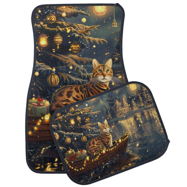 Bengal Cat Christmas Festive Voyage Car Floor Mat (Set)