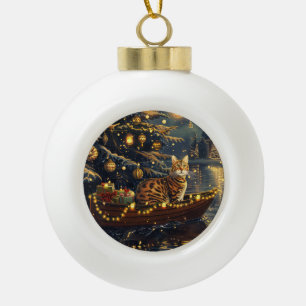 Bengal Cat Christmas Festive Voyage Ceramic Ball Christmas Ornament