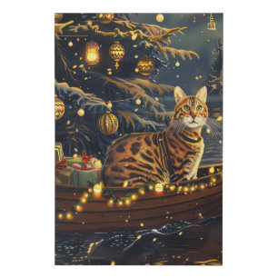 Bengal Cat Christmas Festive Voyage Faux Canvas Print