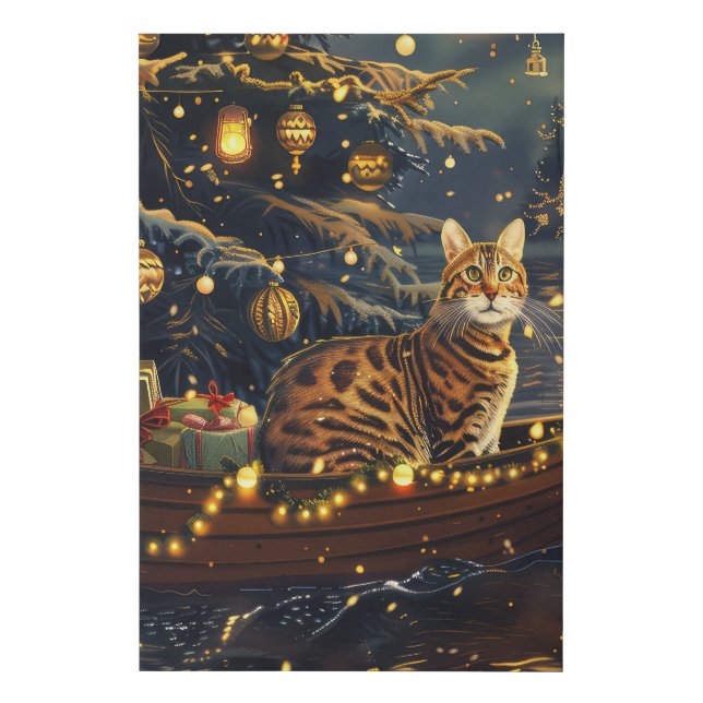 Bengal Cat Christmas Festive Voyage Faux Canvas Print (Front)
