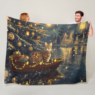 Bengal Cat Christmas Festive Voyage Fleece Blanket