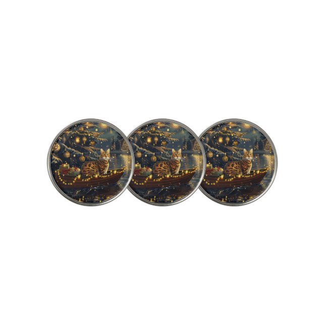 Bengal Cat Christmas Festive Voyage Golf Ball Marker (3 Up)