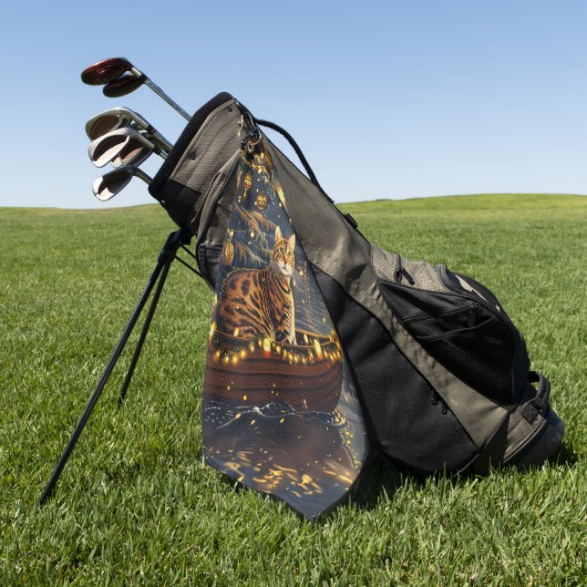 Bengal Cat Christmas Festive Voyage Golf Towel (Green)