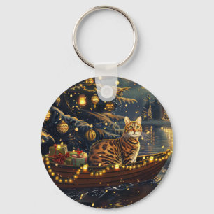 Bengal Cat Christmas Festive Voyage Keychain