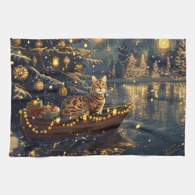 Bengal Cat Christmas Festive Voyage Kitchen Towel (Horizontal)