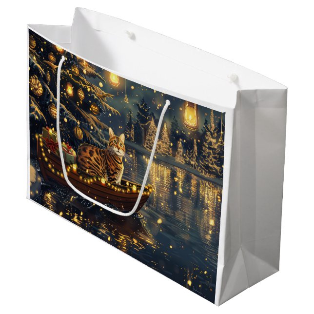 Bengal Cat Christmas Festive Voyage Large Gift Bag (Front Angled)