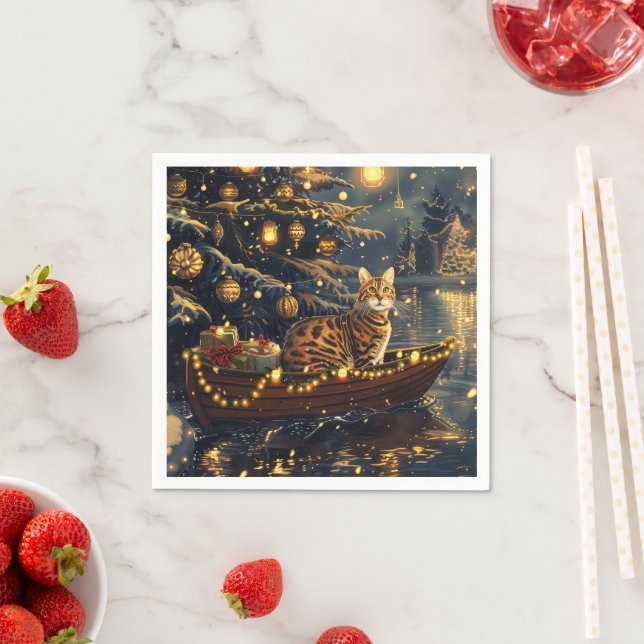 Bengal Cat Christmas Festive Voyage Napkins (Insitu)