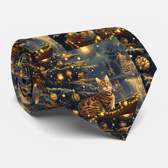 Bengal Cat Christmas Festive Voyage Neck Tie (Rolled)