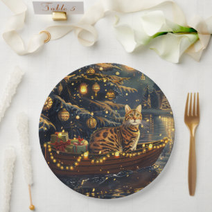 Bengal Cat Christmas Festive Voyage Paper Plates