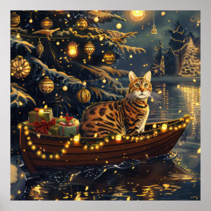 Bengal Cat Christmas Festive Voyage Poster