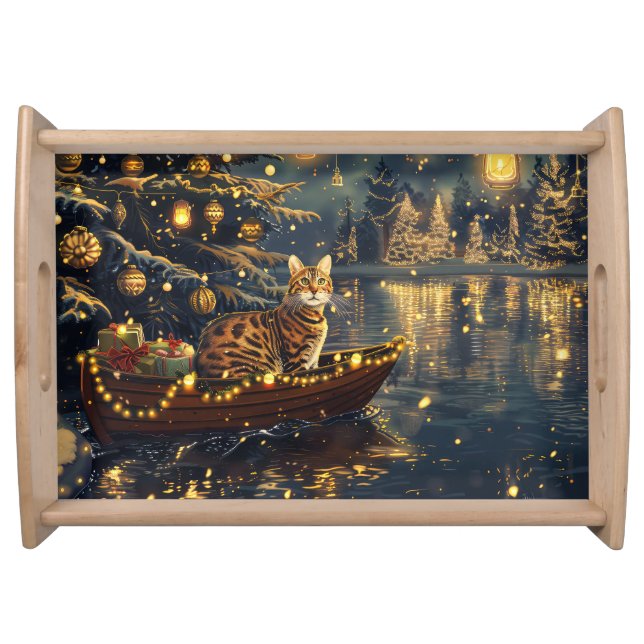 Bengal Cat Christmas Festive Voyage Serving Tray (Front)