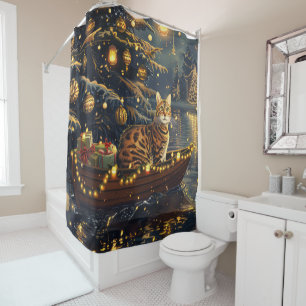Bengal Cat Christmas Festive Voyage Shower Curtain