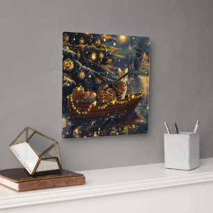 Bengal Cat Christmas Festive Voyage Square Wall Clock