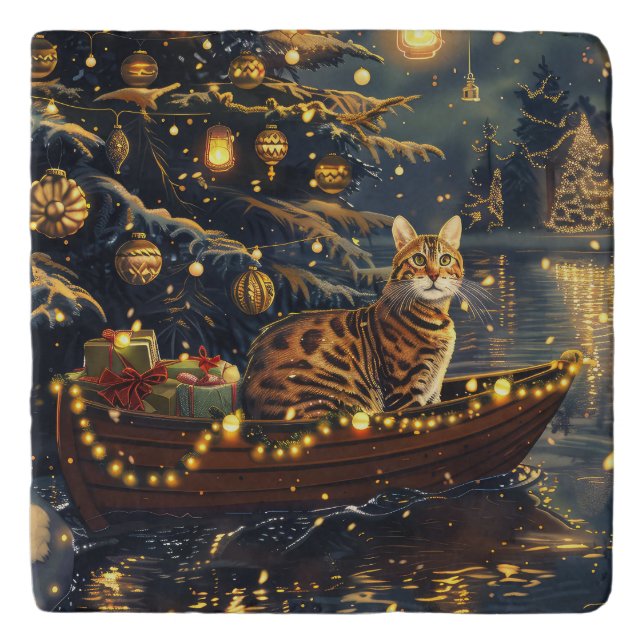 Bengal Cat Christmas Festive Voyage Trivet (Front)