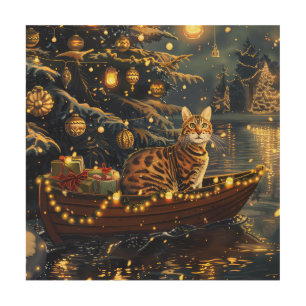Bengal Cat Christmas Festive Voyage Wood Wall Art