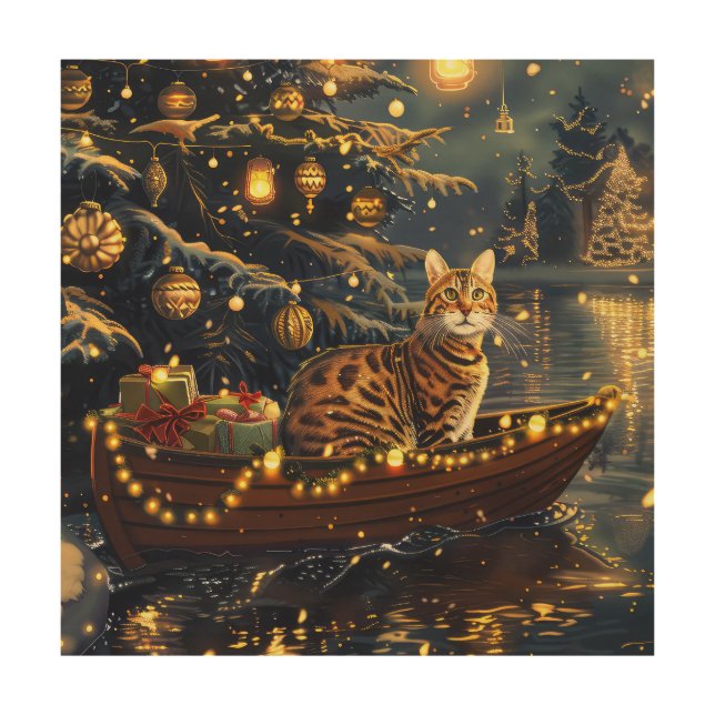 Bengal Cat Christmas Festive Voyage Wood Wall Art (Front)
