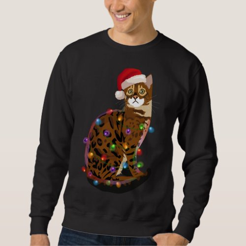Bengal Cat Christmas Lights Xmas Cat Lover Sweatshirt