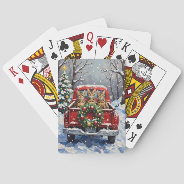 Bengal Cat Christmas Red Truck Holiday Poker Cards (Back)