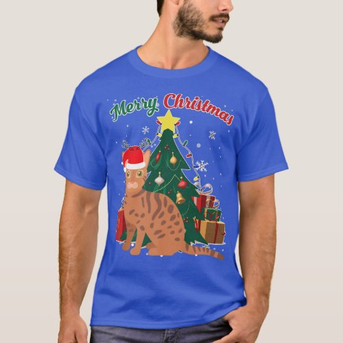 Bengal Cat Christmas Tree Snow Flakes Xmas Present T_Shirt