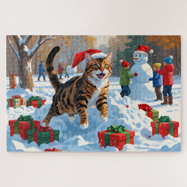 Bengal Cat Christmas Winter Wonderland Jigsaw Puzzle (Horizontal)