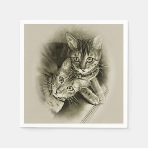 Bengal Cat Couple Original Pencil Drawing Napkins