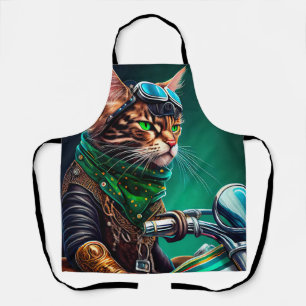 Bengal Cat driving bike St. Patrick's Day Apron