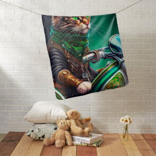 Bengal Cat driving bike St. Patrick's Day Baby Blanket