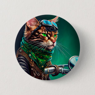 Bengal Cat driving bike St. Patrick's Day Button