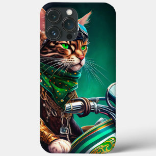 Bengal Cat driving bike St. Patrick's Day iPhone 13 Pro Max Case