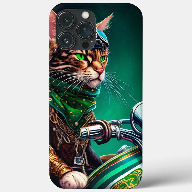 Bengal Cat driving bike St. Patrick's Day Case-Mate iPhone Case (Back)