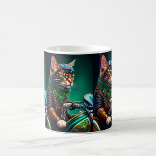 Bengal Cat driving bike St. Patrick's Day Coffee Mug