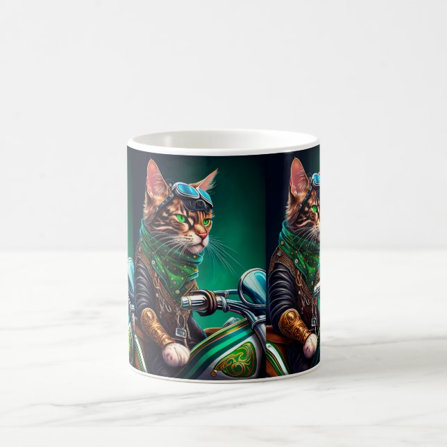 Bengal Cat driving bike St. Patrick's Day Coffee Mug (Center)