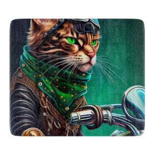 Bengal Cat driving bike St. Patrick's Day Cutting Board