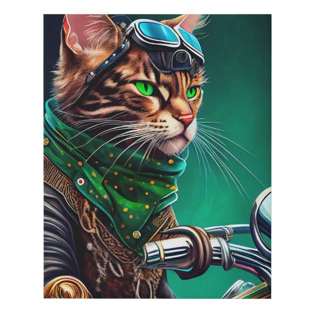 Bengal Cat driving bike St. Patrick's Day Faux Canvas Print (Front)