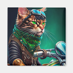 Bengal Cat driving bike St. Patrick's Day Magnet