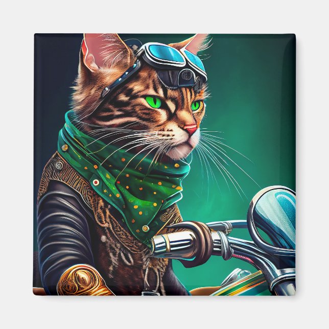 Bengal Cat driving bike St. Patrick's Day Magnet (Front)