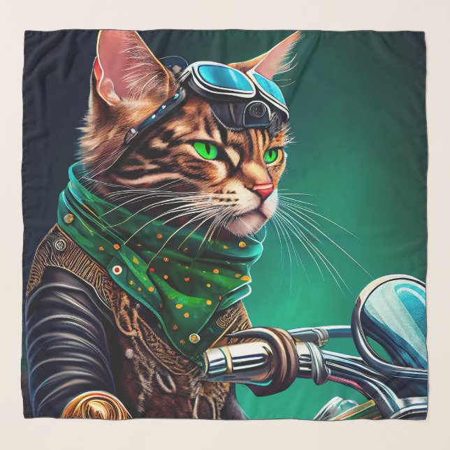 Bengal Cat driving bike St. Patrick's Day Scarf (Front)