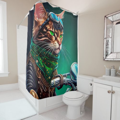 Bengal Cat driving bike St Patricks Day Shower Curtain