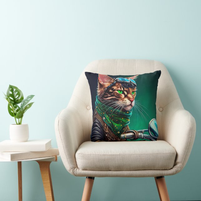 Bengal Cat driving bike St. Patrick's Day Throw Pillow (Chair)